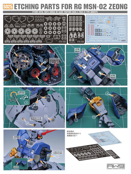 AW9 Photo-Etch Parts & Decals for RG Zeong (AW9-S25)