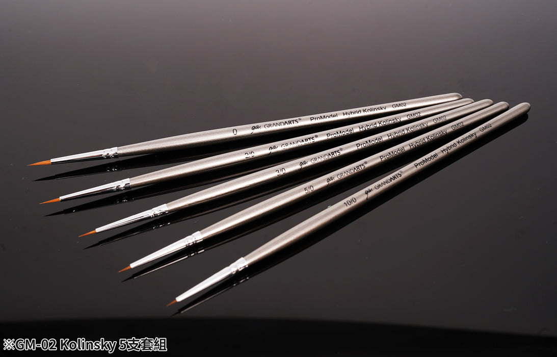 GRANDARTS X MADWORKS Hybrid Kolinsky Brushes - Set of 5 Sizes: 0, 2/0, 3/0, 5/0, 10/0 (GM-02)