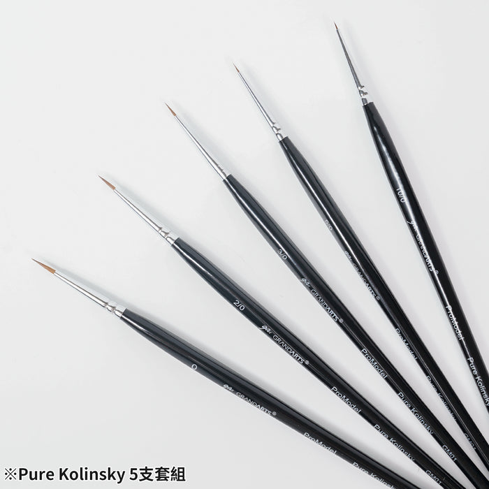 GRANDARTS X MADWORKS Pure Kolinsky Brushes - Set of 5 Sizes: 0, 2/0, 3/0, 5/0, 10/0 (GM-01)
