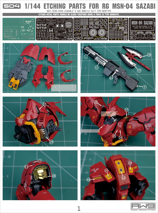 AW9-S04 Photo-Etch Parts & Decals for RG Sazabi