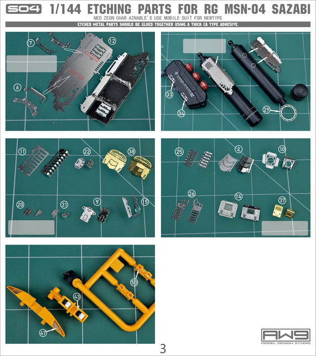 AW9-S04 Photo-Etch Parts & Decals for RG Sazabi