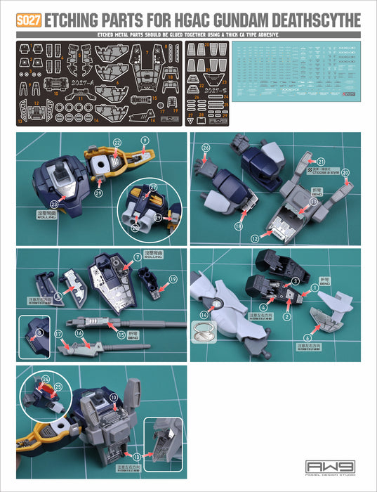 AW9-S27 Photo-Etch Parts & Decals for HG Gundam Deathscythe